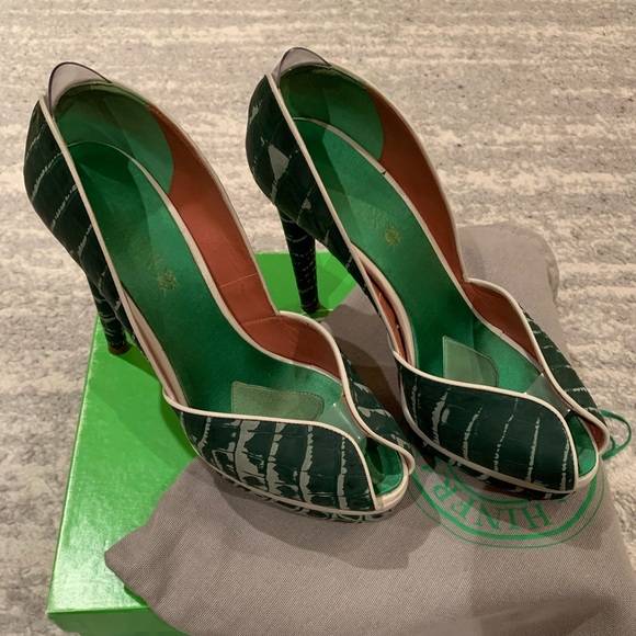 Guillaume Hinfray green reptile embossed heels - Picture 1 of 8